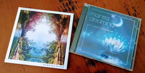 Two meditation CDs side by side Mantra Dreaming by Katie Underwood and Running River by John Butler