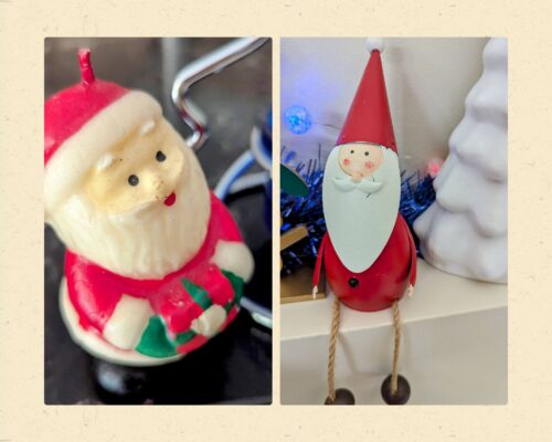 Two Father Christmas ornaments