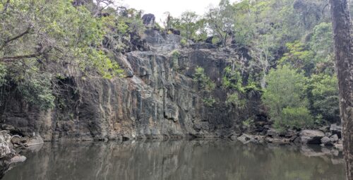 A waterfall with no water