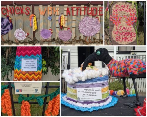 Collage of inspirational yarn art